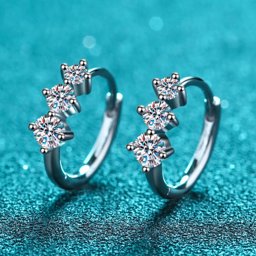 CUTE! 925 Sterling Silver Moissanite Huggie Earrings!